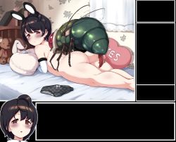 1girl aftersex ahoge animal_ears animated anus ass bed bedroom bestiality black_hair black_panties blush bow bow_panties bug carrot_caramel_batake_(artist) cum cum_in_pussy curvy dialogue_box fake_animal_ears fake_tail fly hairband heart heart_panties heart_print highres huge_ass indoors insect loli looking_at_viewer looking_back lying nude on_bed on_stomach open_mouth panties unworn_panties penis plump print_panties prone_bone pussy rabbit_ears rabbit_girl rabbit_tail red_eyes sex sex_from_behind stomach_bulge stuffed_animal stuffed_toy tagme tail thick_thighs thighs trembling uncensored underwear video white_sleeves yes-no_pillow