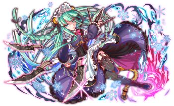 1girl alternate_costume alternate_eye_color animal_ears anime_coloring apron aqua_eyes arm_belt artist_request ascot belt belt_buckle between_fingers black_belt black_boots black_bow black_corset black_hairband colored_petticoat black_ribbon blunt_bangs blunt_ends blunt_sidelocks boots bow braid brooch brown_belt buckle closed_mouth collar corset crash_fever dagger dress dutch_angle earrings enmaided fishnet_thighhighs fishnets frilled_apron frilled_sleeves frills frown full_body game_cg gold_buckle grey_hair grey_thighhighs hair_bow hair_ribbon hairband holding ice jewelry juliet_sleeves knife lace-up_boots leg_belt leg_tattoo leg_up leopard_ears leopard_tail lolita_fashion lolita_hairband long_hair long_sidelocks long_sleeves maid maid_apron number_tattoo numbered official_alternate_costume official_alternate_eye_color official_art ose_(crash_fever) outline petticoat pink_pupils puffy_sleeves purple_dress red_ascot red_outline ribbon side_braids sidelocks silver_earrings snowflakes solo spiked_ring square square_tattoo tachi-e tail tail_ornament tail_ring tattoo teeth thigh_strap thighhighs third-party_source throwing throwing_knife transparent_background twisted_torso very_long_hair weapon white_apron white_collar wide_sleeves yellow_tail