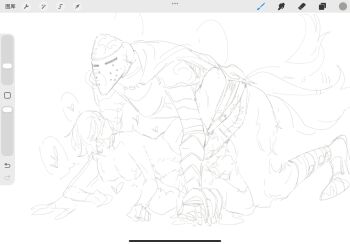 1girl bloodhound_knight clothed_male_nude_female commentary elden_ring fromsoftware highres knight monochrome nude sex sex_from_behind sketch symbol-only_commentary tail tail_wagging ya_la16638