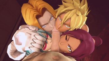 1boy 3d 4girls angry bleach cooperative_fellatio fellatio forced highres matsumoto_rangiku mrdeviant92 multiple_girls nelliel_tu_odelschwanck oral penis shihouin_yoruichi tagme teamwork_(sexual) tier_harribel uncensored