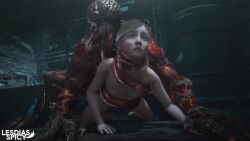 1boy 1girl 3d all_fours animated artist_name blonde_hair blue_eyes capcom closed_mouth completely_nude full_body hetero highres indoors lesdias licker_(resident_evil) loli monster night nipples nose nude open_mouth rape realistic resident_evil resident_evil_2 restrained scared sherry_birkin short_hair solo_focus tagme video zombie