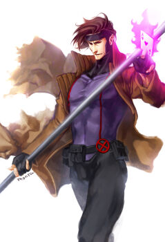 brown_hair energy gambit gloves heart marvel muscular red_eyes remy_lebeau simple_background solo x-men