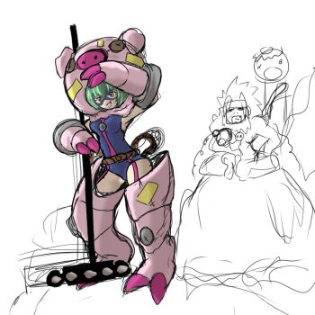 Rule 34 | animal costume, cho-hakkaimon, costume, digimon, digimon (creature), gokuwmon, highres, mask, pig costume, sangomon, swimsuit