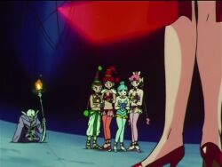 1990s_(style) 6+girls acrobatics amazoness_quartet animated anime_screenshot bdsm bishoujo_senshi_sailor_moon bishoujo_senshi_sailor_moon_supers blue_eyes blue_hair bondage bound breasts cerecere_(sailor_moon) circus cleavage earrings electricity green_hair hair_bun helmet holding holding_wand jewelry jumping junjun_(sailor_moon) lineup long_hair looking_at_another medium_breasts midriff multi-tied_hair multiple_girls navel pallapalla_(sailor_moon) pink_hair red_hair restrained retro_artstyle revealing_clothes single_hair_bun smug sound tagme toei_company very_long_hair vesves_(sailor_moon) video wand wide_hips zirconia_(sailor_moon)