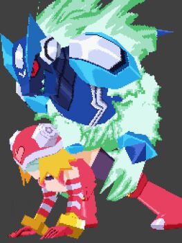 1boy 1girl 3d animated animated_gif bestiality blonde_hair breasts breasts_out capcom closed_eyes doggystyle flat_chest functionally_nude leggings loli mega_man_(series) mega_man_star_force_(series) omega-xis_(mega_man) pixel_art sex sex_from_behind sonia_strumm_(mega_man) source_request tagme zoophilia