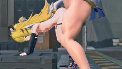 1boy 1girl 3d all_fours animal_ears animated assertive_female blonde_hair blush boots naked_boots completely_nude doggystyle flat_chest green_eyes hetero highres ju_fufu loli lolpantsu looking_back multicolored_hair nipples nude outdoors ribbon sex sex_from_behind tail thigh_strap tiger_ears tiger_girl tiger_tail vaginal video white_hair zenless_zone_zero