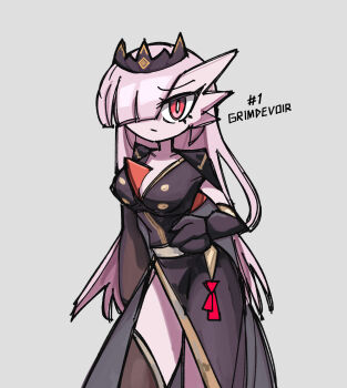 1girl alternate_color alternate_shiny_pokemon black_dress black_tiara breasts collarbone dress gardevoir gen_3_pokemon gold_trim hair_over_one_eye highres hololive hololive_english large_breasts larm104 looking_at_viewer mori_calliope mori_calliope_(1st_costume) nintendo no_humans pink_hair pokemon pokemon_(creature) red_eyes side_slit tiara virtual_youtuber