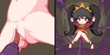 1girl ahegao animated animated_gif aphrodisiac arms_up ashley_(warioware) black_hair blush censored cleft_of_venus closed_eyes crown cunnilingus dress dripping female_ejaculation female_orgasm full_body hairband half-closed_eyes hands_up hinainf hot loli long_hair mosaic_censoring navel nintendo no_panties open_mouth oral orgasm pixel_art purple_tentacles pussy pussy_juice pussy_juice_drip rape red_eyes restrained spread_legs tagme tentacle_sex tentacles tongue tongue_out twintails ugoira vaginal warioware x-ray