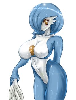 alternate_color blue_theme blush breasts gardevoir gen_3_pokemon highres nintendo no_humans pokemon pokemon_(creature) shiny_pokemon sirnight sweat