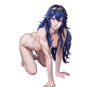 1girl ass blue_eyes blue_hair breasts fire_emblem fire_emblem_awakening looking_at_viewer lucina_(fire_emblem) nintendo nipples nude rodlan small_breasts tiara