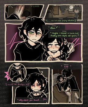 andrew_graves ashley_graves black_hair black_shirt blush bottomless brother_and_sister choker green_eyes pink_eyes shirt short_hair siblings the_coffin_of_andy_and_leyley thegirlgraves underwear