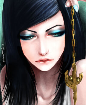 1girl bad_id bad_pixiv_id black_hair blue_eyes closed_mouth ergo_proxy eyeshadow female_focus karnivalkun lipstick long_hair makeup nail_polish portrait re-l_mayer solo upper_body