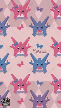 Rule 34 | alternate color, animal focus, blue bow, bow, closed mouth, commentary, coral, corsola, gen 2 pokemon, highres, looking at viewer, meme (sleepsheep), nintendo, no humans, open mouth, pink bow, pokemon, pokemon (creature), pokemon focus, shiny pokemon, smile, symbol-only commentary