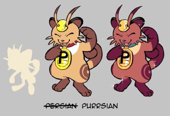 ^_^ alternate_color bryce_carrington cat closed_eyes coin collar fakemon fangs full_body furry gen_1_pokemon gold gold_coin meowth nintendo open_mouth pokemon shiny_pokemon silhouette smile sparkle standing whiskers