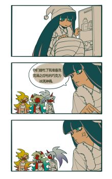 4girls blonde_hair blue_hair food food_on_face green_hair guru.zong highres kneesocks_(psg) long_hair looking_at_another maid multiple_girls panty_&amp;_stocking_with_garterbelt panty_(psg) purple_hair scanty_(psg) stocking_(psg)