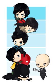 6+boys alfred_pennyworth batman batman_(series) brothers bruce_wayne butler cape chibi damian_wayne dc_comics dick_grayson family father_and_son unworn_headwear jason_todd male_focus multiple_boys nightwing red_hood red_hood_(dc) red_robin robin_(dc) siblings tea tim_drake