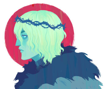 Rule 34 | 1boy, armor, bags under eyes, black armor, blonde hair, closed mouth, commentary, crown of thorns, dan (shuppie), dimitri alexandre blaiddyd, dimitri alexandre blaiddyd (timeskip), english commentary, fire emblem, fire emblem: three houses, from side, highres, male focus, nintendo, parted bangs, profile, smile, solo, upper body, wavy hair, white background