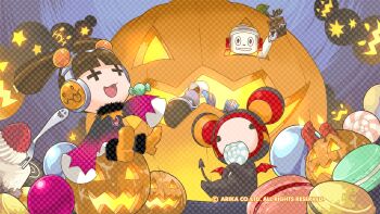 Rule 34 | + +, candle, candy, chibi, dress, food, fork, full body, halloween, headphones, highres, jack-o'-lantern, long sleeves, official art, official wallpaper, open mouth, pumpkin, sleeves past wrists, smile, technictix