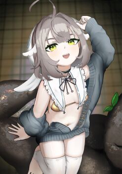 1girl artist_request bikini blush breasts cardigan indie_virtual_youtuber oimo_buster small_breasts swimsuit tagme virtual_youtuber