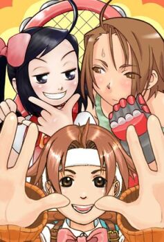 Rule 34 | 3girls, brown hair, capcom, justice gakuen, karuizawa momo, kazama akira, lowres, multiple girls, short hair, tomboy, wakaba hinata