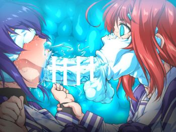:&gt;= blindfold blindfolded body_modification cum cum_in_mouth cum_in_nose fellatio huge_penis kagami_sumika kiss kissing_penis large_penis mind_break mind_control mitsurugi_meiya modification muv-luv muv-luv_alternative nightmare_fuel open_mouth oral otoo_(izanagi) penis penis_mouth purple_hair red_hair testicles veins veiny_penis what yuri