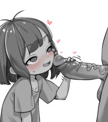 1boy 1girl blush dora_marquez dora_the_explorer driftingtiger heart hetero loli monochrome open_mouth penis shirt simple_background spot_color uncensored