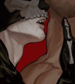 2boys adam&#039;s_apple bara beard_stubble black_hair call_of_duty call_of_duty:_modern_warfare_2 close-up couple facial_hair ghost_(modern_warfare_2) gloves head_lift highres imminent_kiss kdf_(nomorelemontea) latex latex_gloves male_focus mask mask_lift mature_male multiple_boys multiple_scars muscular muscular_male mustache_stubble neck_focus scar scar_on_face scar_on_mouth short_hair skull_mask soap_(modern_warfare_2) stubble thick_eyebrows undercut yaoi