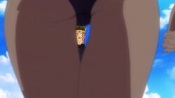 1boy 1girl anemone_(kizetsu_yuusha) animated anime_screenshot arm_between_breasts ass assertive_female back bikini black_hair black_shirt blue_eyes blush breast_press breasts brown_hair ear_piercing flirting food fruit highres kizetsu_yuusha_to_ansatsu_hime large_breasts muscular muscular_male piercing ponytail purple_bikini scar scar_on_face seductive_gaze seductive_smile shirt shoulder_blades sidelocks smile sound swimsuit tagme thighs toto_(kizetsu_yuusha) video walking watermelon wide_hips