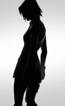 1girl breasts feet_out_of_frame haruno_sakura highres hngbo652804 naruto_(series) naruto_shippuuden pouch short_hair silhouette sleeveless small_breasts smile solo thigh_pouch