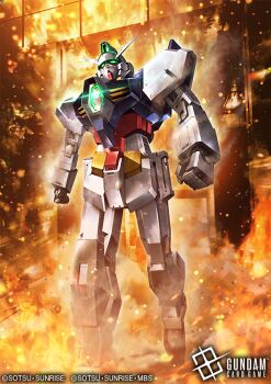 aqua_eyes copyright_logo copyright_name copyright_notice fire gundam gundam_age gundam_age-1 gundam_age-1_normal gundam_card_game logo mecha mobile_suit no_humans official_art paintedmike robot science_fiction solo v-fin walking
