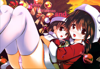 2girls brown_hair christmas christmas_costume clannad furukawa_nagisa mother_and_daughter multiple_girls okazaki_ushio panties pink_panties socks underwear white_socks