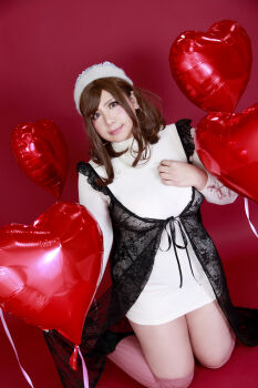 1girl asian breasts brown_hair chouzuki_maryou highres large_breasts photo_(medium) plump solo