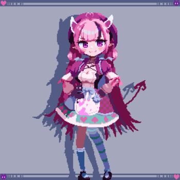 ahoge angel_wings animated animated_gif birdman46049238 blush bow breasts choker collarbone cosplay costume_switch dancing demon_girl demon_horns demon_tail demon_wings dress drill_hair earrings fangs heart horns indie_virtual_youtuber ironmouse ironmouse_(1st_costume) ironmouse_(demon_form) ironmouse_(fallen_angel) ironmouse_(nurse) ironmouse_(pink_rock) ironmouse_(race_queen) ironmouse_(swimsuit) ironmouse_(trickstar) ironmouse_(underworld_goddess) ironmouse_(wonderland_reject) jewelry long_hair looking_at_viewer looping_animation medium_breasts navel official_alternate_costume official_alternate_hairstyle one_eye_closed pink_hair pixel_art ponytail skeleton skirt smile tagme tail thighhighs twin_drills twintails v virtual_youtuber vshojo wings wink