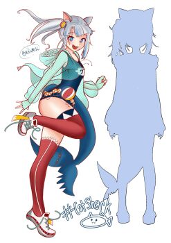 Rule 34 | 1girl, animal ears, ball, beachball, blue eyes, blue hair, buoy, cat ears, fins, fish tail, gawr gura, highres, hololive, hololive english, hood, hood down, hoodie, multicolored hair, school swimsuit, see-through clothes, shark tail, sharp teeth, shoes, side ponytail, smile, sneakers, solo, stefiemisc, swimsuit, swimsuit under clothes, tagme, tail, teeth, thighhighs, untied shoelaces, virtual youtuber, white hair, zettai ryouiki