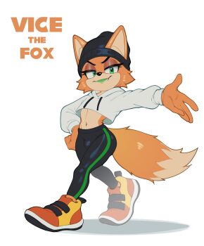 1girl animal_ears black_hat black_pants brown_fur character_name fang fox_ears fox_girl fox_tail full_body furry furry_female green_eyes green_lips hat highres hood hoodie looking_at_viewer multicolored_shoes neh_on orange_shoes original pants shoes simple_background solo sonic_(series) tail two-tone_shoes vice_the_fox white_background white_hoodie