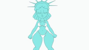 1girl animated animated_gif ass ass_shake bikini breasts colored_skin curvy dancing female_focus flashing green_skin huge_ass humanization looking_at_viewer navel nipples smile smug solo solo_focus statue statue_of_liberty swimsuit tansau thick_thighs thighs white_bikini