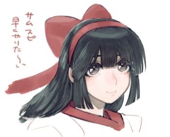 1girl ainu_clothes black_hair brown_eyes hair_ribbon japanese_text lips long_hair looking_at_viewer nakoruru ribbon samurai_spirits smile snk solo the_king_of_fighters translated