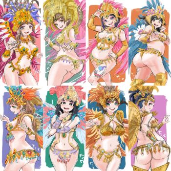 6+girls ass breasts character_request copyright_request large_breasts multiple_girls navel samba smile tagme
