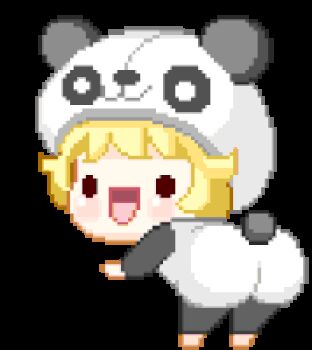 1girl :d animal_costume animal_ears animated animated_gif artist_request ass ass_shake black_eyes blinking blonde_hair blush chibi dancing from_behind hat huge_ass jiggle open_mouth panda panda_costume panda_ears pixel_art shortstack simple_background smile solo spanked spanking spanking_self twerking
