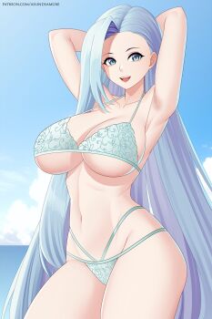 aslindsamure blue_eyes blue_hair breasts celia_(rave) large_breasts long_hair rave_(mashima) smile swimsuit