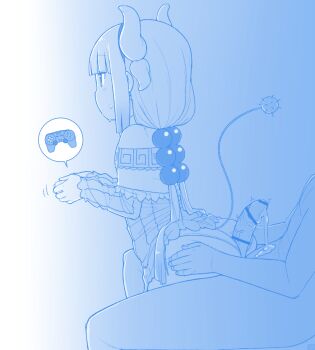 10s 1boy 1girl ass ass_grab bar_censor beads blush buttjob capelet censored clothes_lift controller cum dragon_girl dragon_horns dragon_tail dress dress_lift ekz_(robotekz) from_side game_controller hair_beads hair_ornament half-closed_eyes hetero highres horns huge_ass joystick kanna_kamui kobayashi-san_chi_no_maidragon loli low_twintails panties playing_games pointless_censoring sitting sweat tail twintails underwear