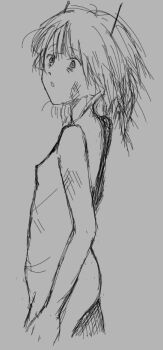 Rule 34 | 1girl, 28lane, 39chan, :o, antenna, ass, bags under eyes, completely nude, from side, genderswap, genderswap (otf), grey background, nipples, nude, open mouth, scar, short hair, simple background, sketch, solo, tsukuyomi sena, utau