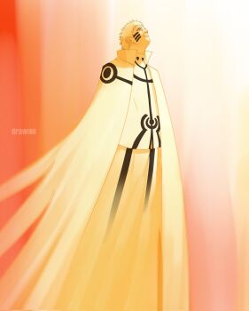 1boy artist_name boruto:_naruto_next_generations cloak commentary dc_comics drawink english_commentary facial_mark highres jacket looking_up male_focus naruto_(series) parody six_paths_sage_mode solo superman_(2025) superman_(series) tomoe_(symbol) uzumaki_naruto