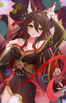 absurdres animal_ears brown_hair fox_ears fox_girl fox_tail fugue_(honkai:_star_rail) green_eyes highres honkai:_star_rail honkai_(series) tagme tail tingyun_(honkai:_star_rail)