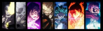 6+boys all_for_one_(boku_no_hero_academia) bakugou_katsuki bare_shoulders black_gloves black_hair blonde_hair blood blood_on_face blue_eyes boku_no_hero_academia closed_mouth collarbone dress gloves green_hair hair_bun heterochromia highres itadori_yuuji jujutsu_kaisen long_hair looking_at_viewer mahito_(jujutsu_kaisen) medium_hair midoriya_izuku multiple_boys nude open_mouth patchwork_skin pink_hair pointy_hair purple_dress purple_eyes red_eyes scar scar_on_face shigaraki_tomura shirtless_male short_hair single_hair_bun smile speech_bubble stitched sweat sweatdrop teeth third-party_edit tongue tongue_out toudou_aoi_(jujutsu_kaisen) white_gloves white_hair