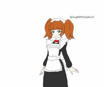 Rule 34 | 1girl, alternate costume, apron, artist request, black hat, black jacket, black skirt, blue eyes, brown hair, garrison cap, girls und panzer, girls und panzer phase erika, grey shirt, hair tie, hat, jacket, kuromorimine military uniform, kuromorimine school uniform, long hair, maid, maid apron, maid headdress, miniskirt, orange hair, red skirt, rou leila, school uniform, shirt, skirt, twintails