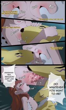 age_difference bad_tag bed comic couple digimon digimon_tamers flat_chest interspecies licking loli makino_ruki nipple_stimulation nude red_hair renamon talking tongue yellow_fur ynot7 yuri