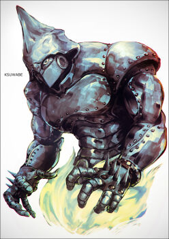 1other armor artist_name boy_ii_man_(stand) diamond_wa_kudakenai jojo_no_kimyou_na_bouken k-suwabe medieval no_humans rivets solo spikes stand_(jojo) white_background