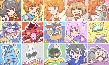ana_(warioware) ashley_(warioware) dr._crygor dribble_(warioware) highres kat_(warioware) lulu_(warioware) master_mantis mike_(warioware) mona_(warioware) nintendo orbulon penny_crygor red_(warioware) skmkz10 spitz stuffed_animal stuffed_rabbit stuffed_toy wario warioware young_cricket