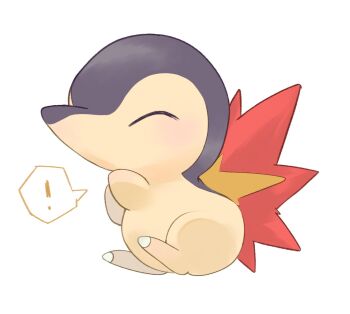 Rule 34 | !, caramel pkmn, closed eyes, commentary request, cyndaquil, full body, gen 2 pokemon, highres, nintendo, no humans, own hands together, pokemon, pokemon (creature), sitting, solo, spoken exclamation mark